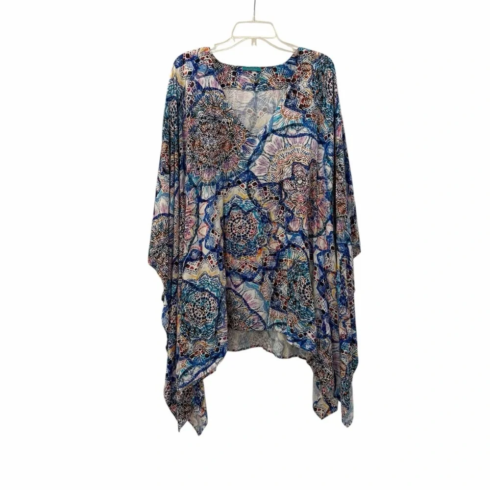 Sheer Blue Medallion V-Neck Women's Swim Coverup